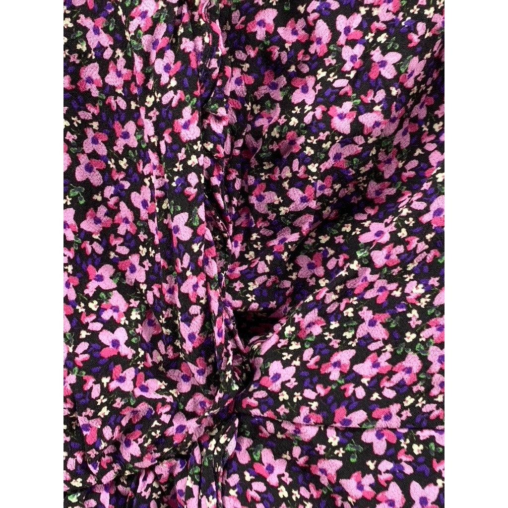 UNBRANDED Women's Pink Floral Print V-Neck Long Sleeve Top SZ M