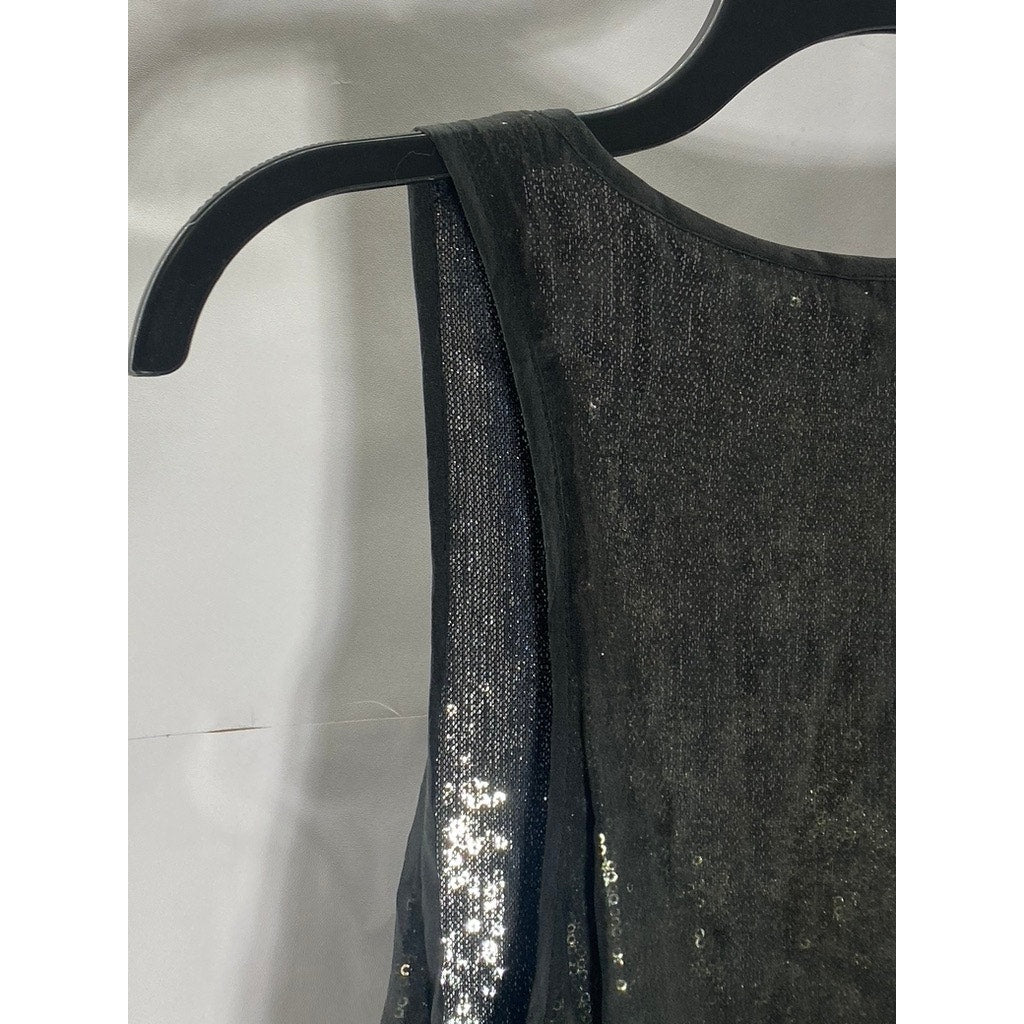 JOIE Women's Black Deep Scoop-Neck Sequin Embellished Sheer Layered Tank Top SZM