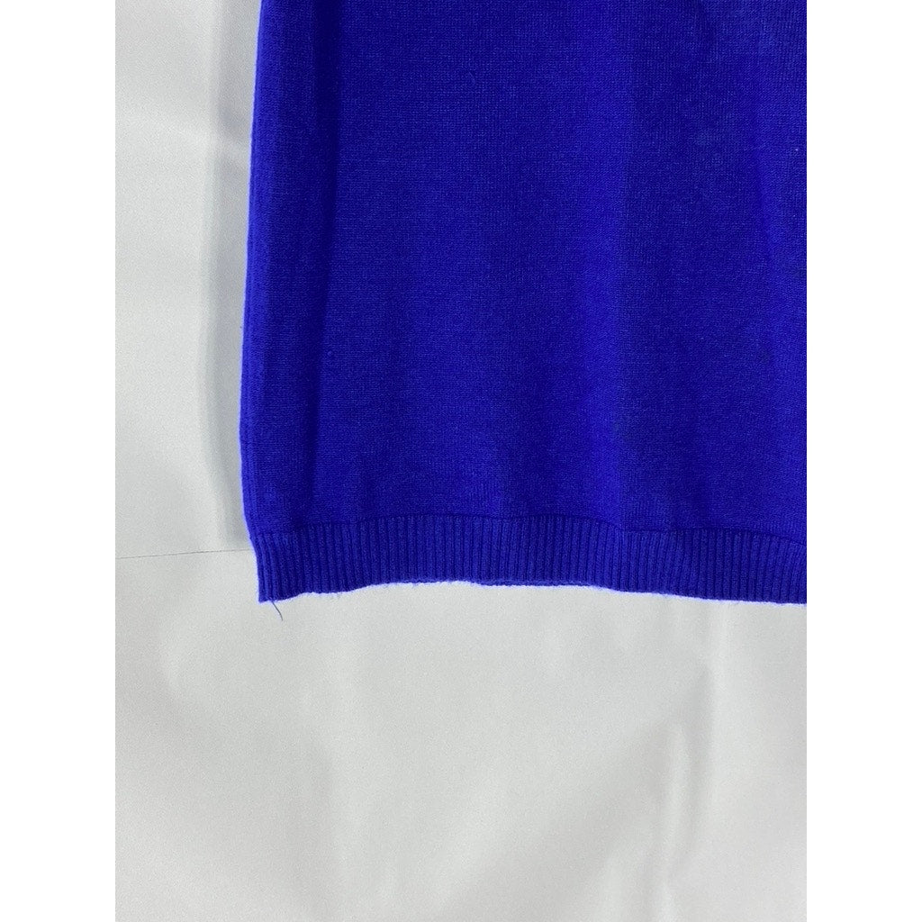 YAL NEW YORK Women’s Royal Blue-Yellow 3-D Floral Crewneck Short Sleeve Top SZ S