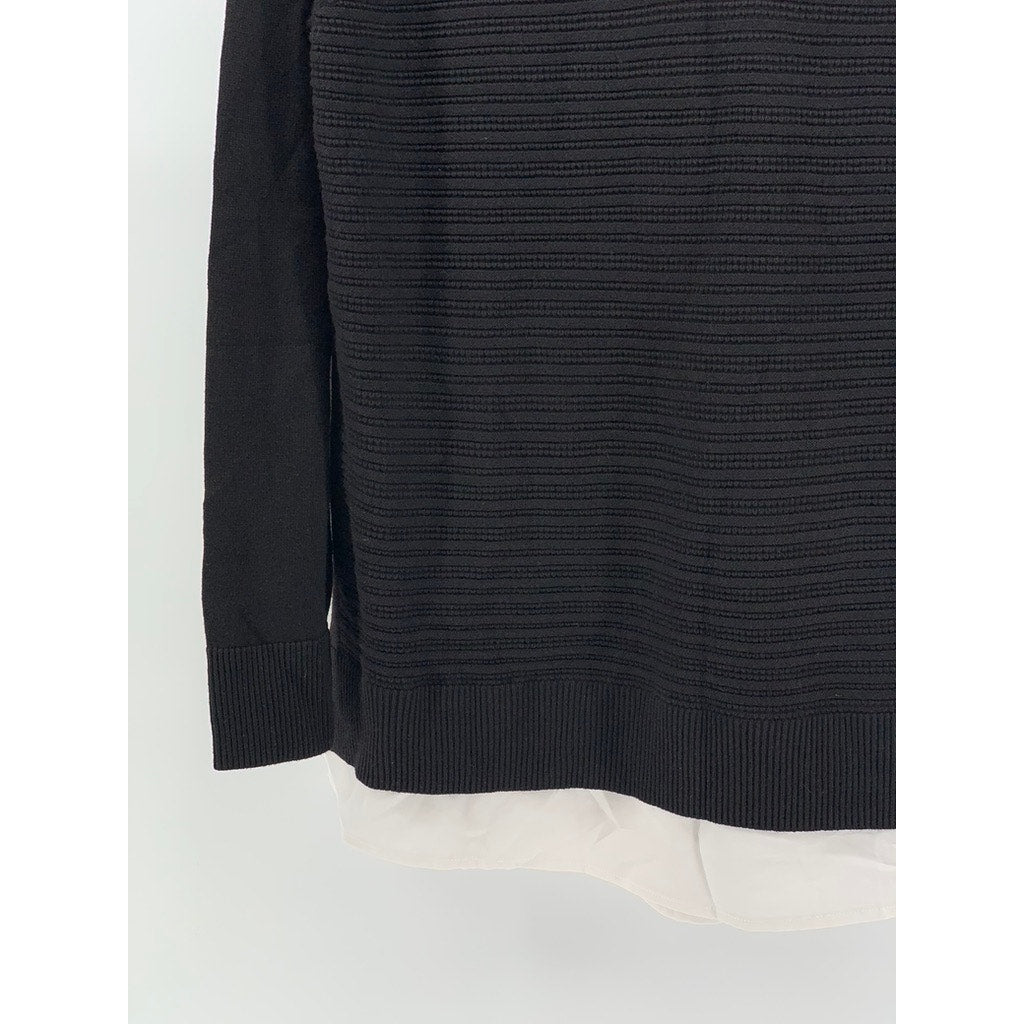 HILARY RADLEY Women's Black V-Neck Layered Ribbed Sweater SZ L