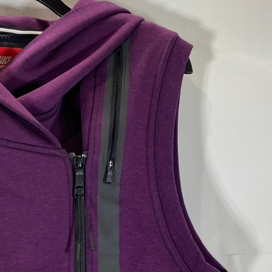 NIKE Women’s Purple Fleece Hooded Asymmetrical Zip-Up Sport Tech Vest SZ M