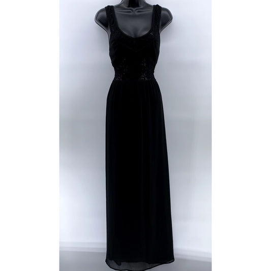 BOLBOU Women's Black Floral Lace Scoop-Neck Sleeveless Maxi Dress SZ S