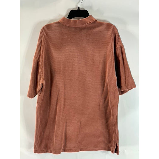 JOSEPH & FEISS Men's Burnt Orange Ribbed Short Sleeve Silk-Cotton Polo SZ L