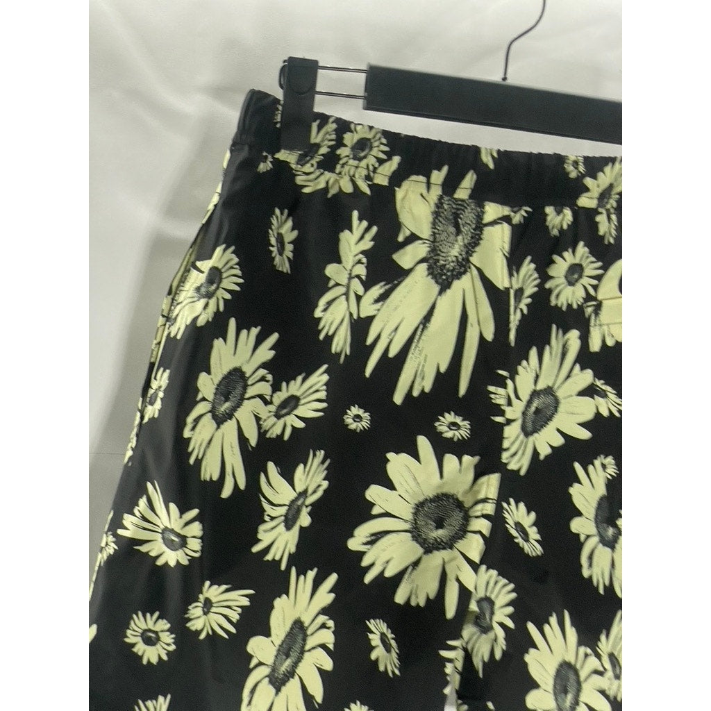 DOUBLE RAINBOUU Women's Black-Beige Large Daisy Print Elastic-Waist Shorts SZ S