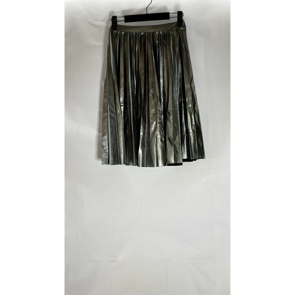 ZARA Women's Gray Metallic Faux Leather Pull-On Swing Skirt SZ 13-14(S)