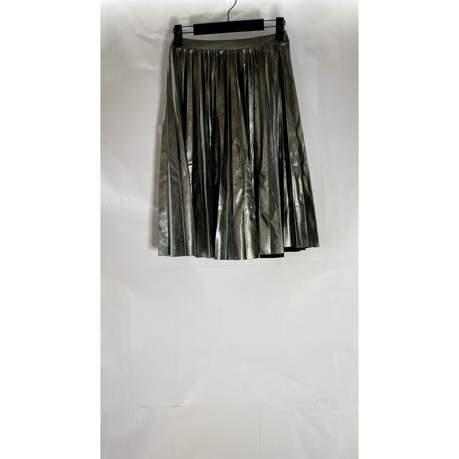 ZARA Women's Gray Metallic Faux Leather Pull-On Swing Skirt SZ 13-14(S)