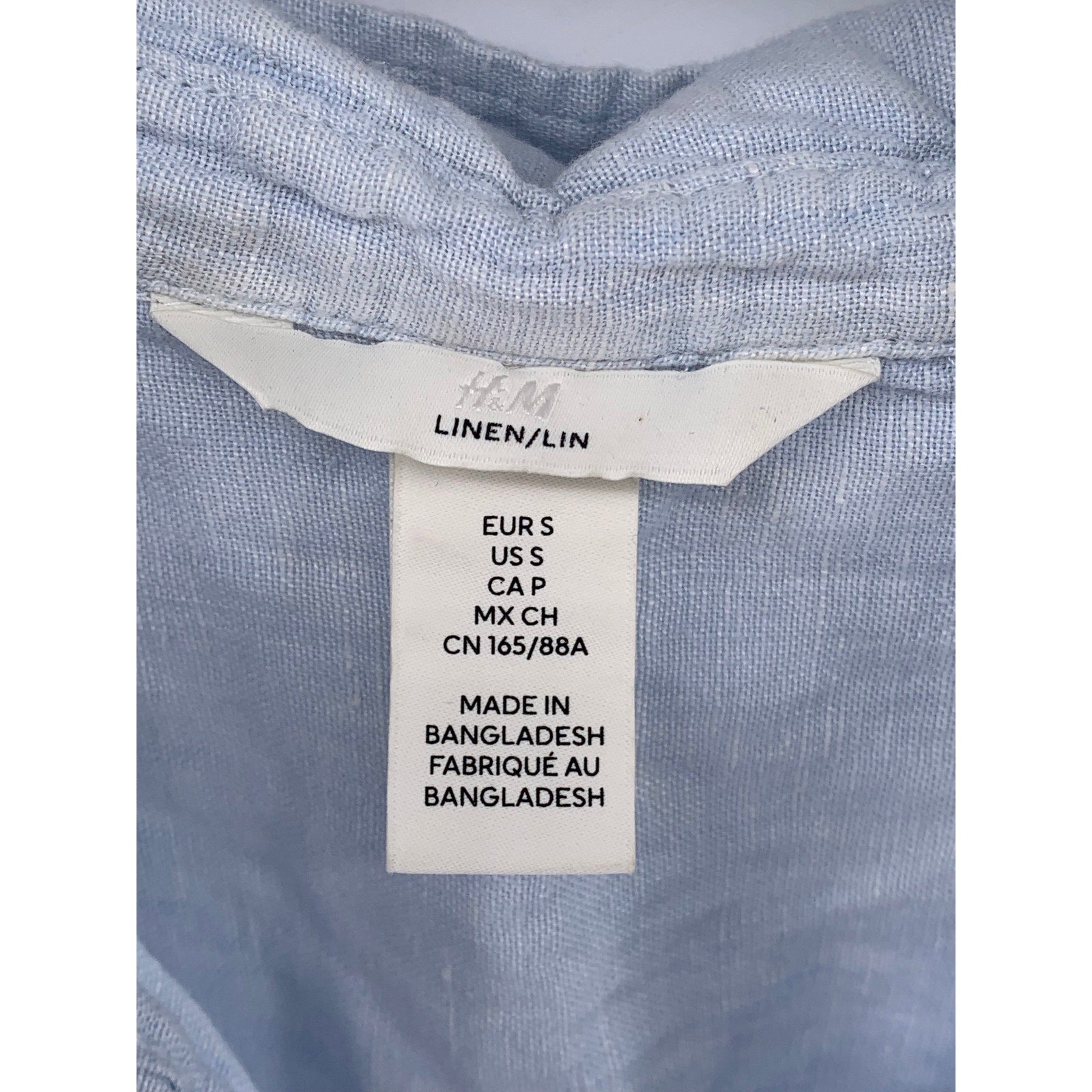 H&M Women’s Light Blue Linen Button-Up Regular-Fit Long Sleeve Top SZ S