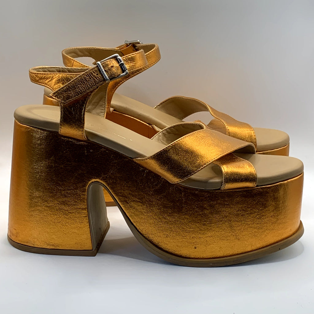 INTENTIONALLY Women's Orange Metallic John Platform Block-Heel Heels SZ 10.5