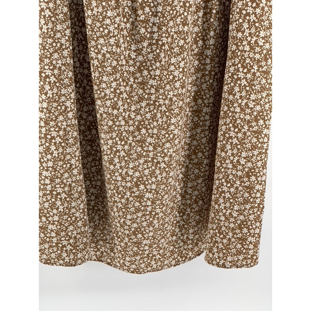 SHEIN Women's Plus Tan Floral Short Sleeve V-Neck Dress SZ 3XL