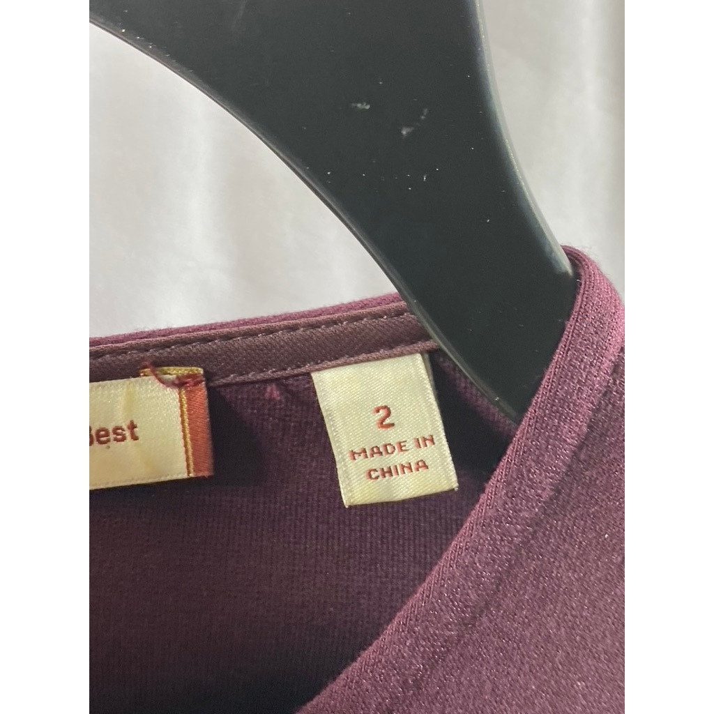 SUNDAY BEST Women's Burgundy Crewneck Long Sleeve A-Line Mini Dress SZ 2
