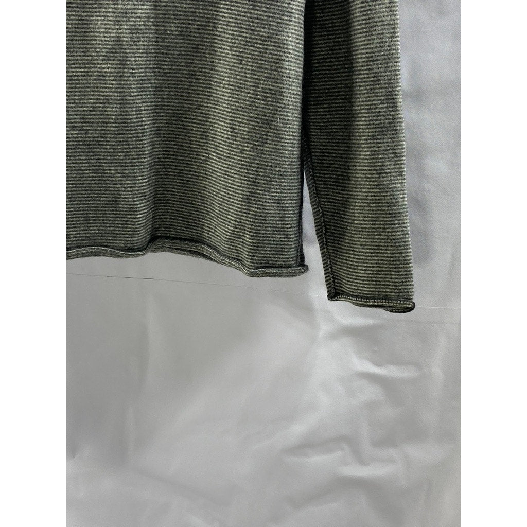 STEVEN ALAN Women's Black-White Crewneck Micro Striped Sweater SZ M