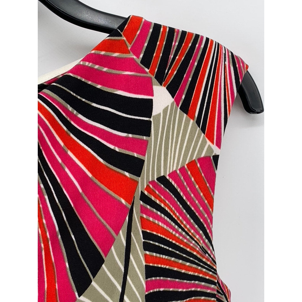 DRESSBARN Women's Red Printed Sleeveless Midi A-Line Dress SZ 4