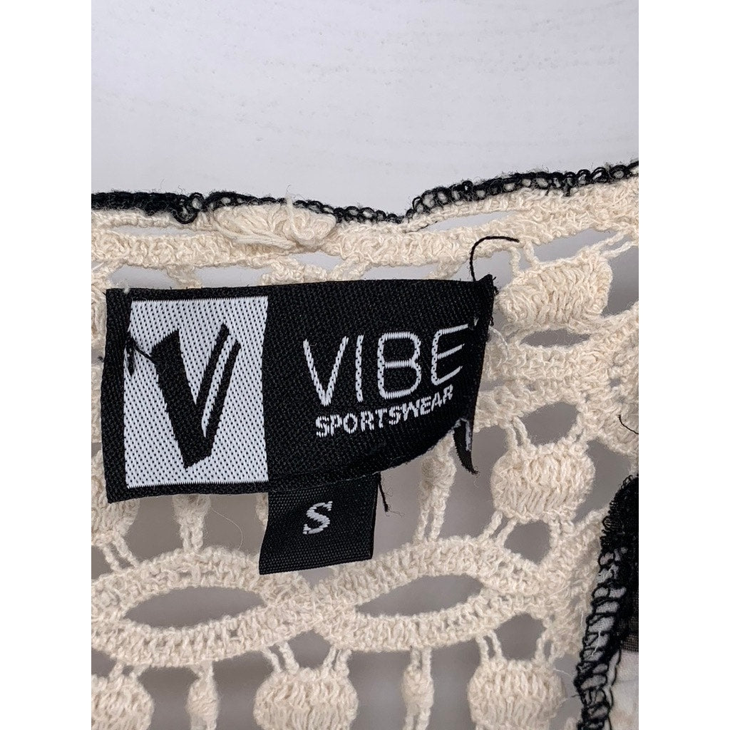 VIBE SPORTSWEAR Women's Black-Beige Floral Print Open-Front Kimono SZ S