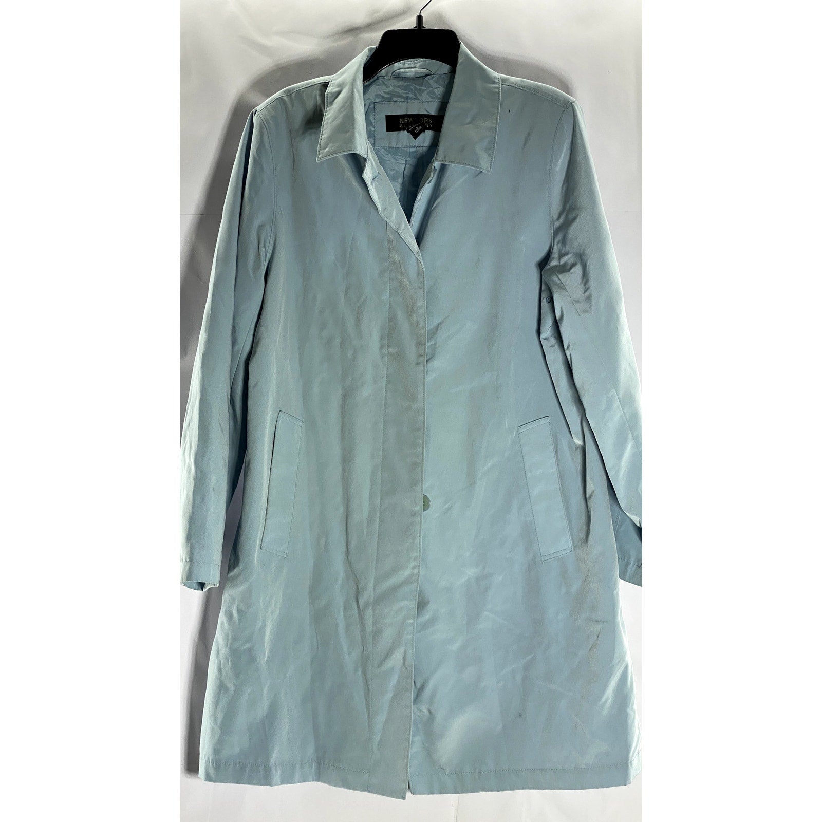 NEW YORK & COMPANY Women's Light Blue Button-Up Long Sleeve Coat SZ L