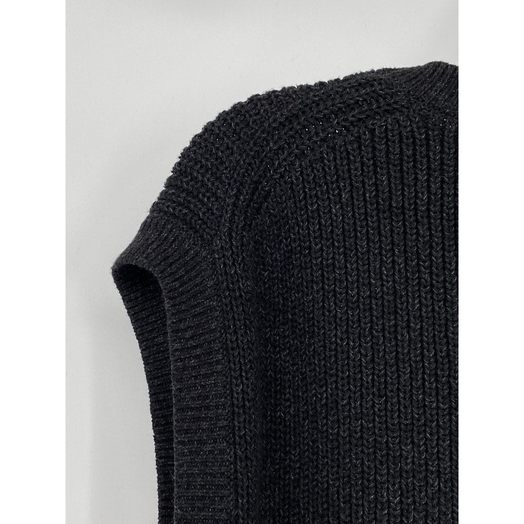 UNIQLO Unisex Adult Black Rib Knit Crewneck Sleeveless Cotton-Blend Vest SZ S