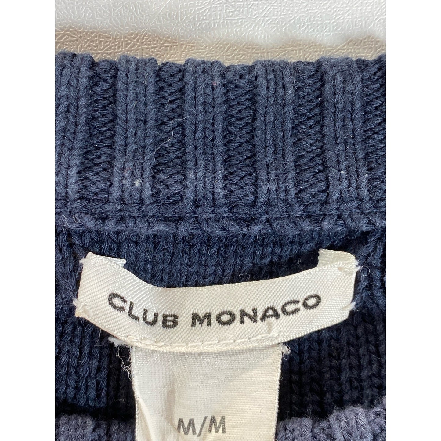 CLUB MONACO Women's Navy Crewneck Knit Anchor Rope Graphic Pullover Sweater SZ M