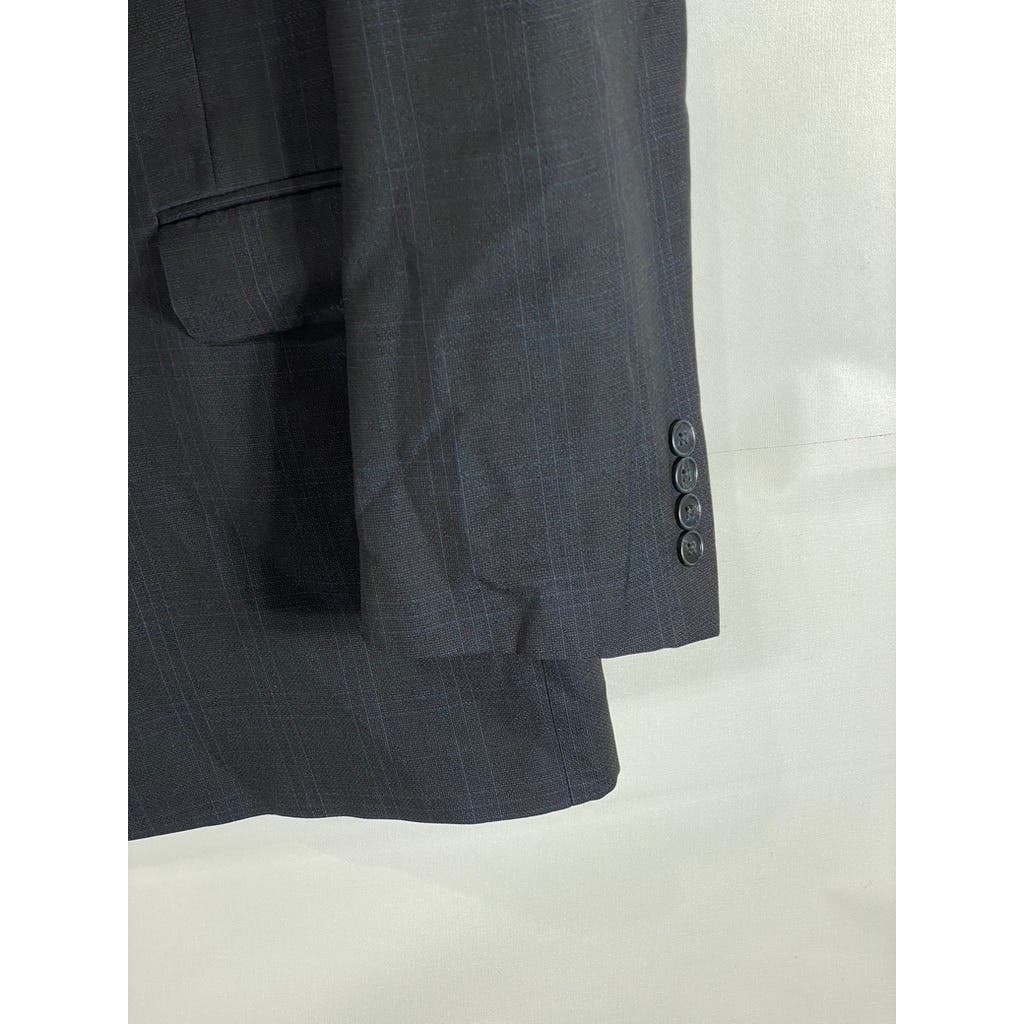 HART SCHAFFNER MARX Men's Black Plaid Long Two-Button Wool Blazer SZ 48L