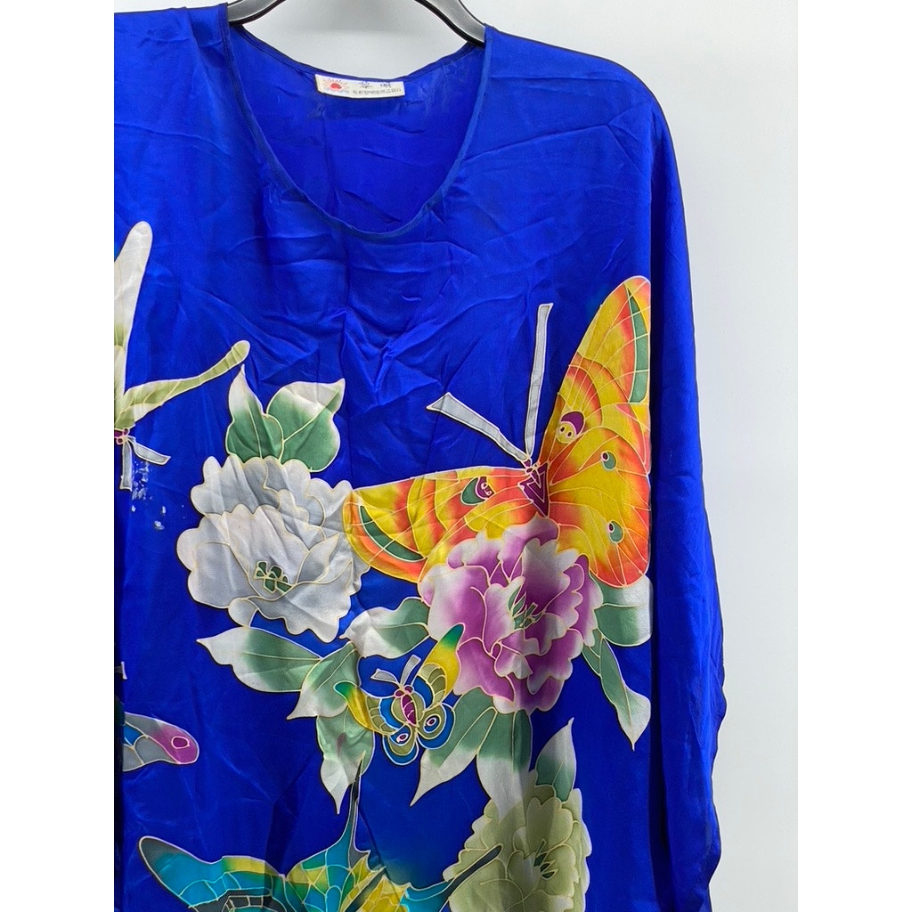 UNBRANDED Women's Royal Blue Butterfly Print Short Sleeve Midi Kimono Dress SZ L