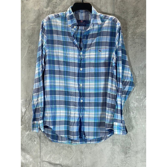 VINEYARD VINES Men's Moonshine Blue Plaid Smith Point Classic Tucker Shirt SZ M