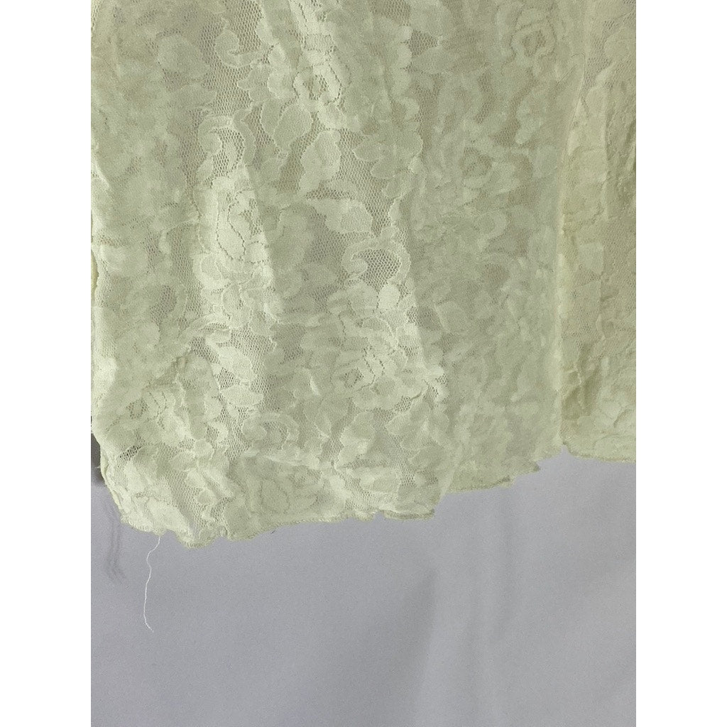 UNBRANDED Women's Cream Lace Floral Scoop-Neck Short Sleeve Top SZ S
