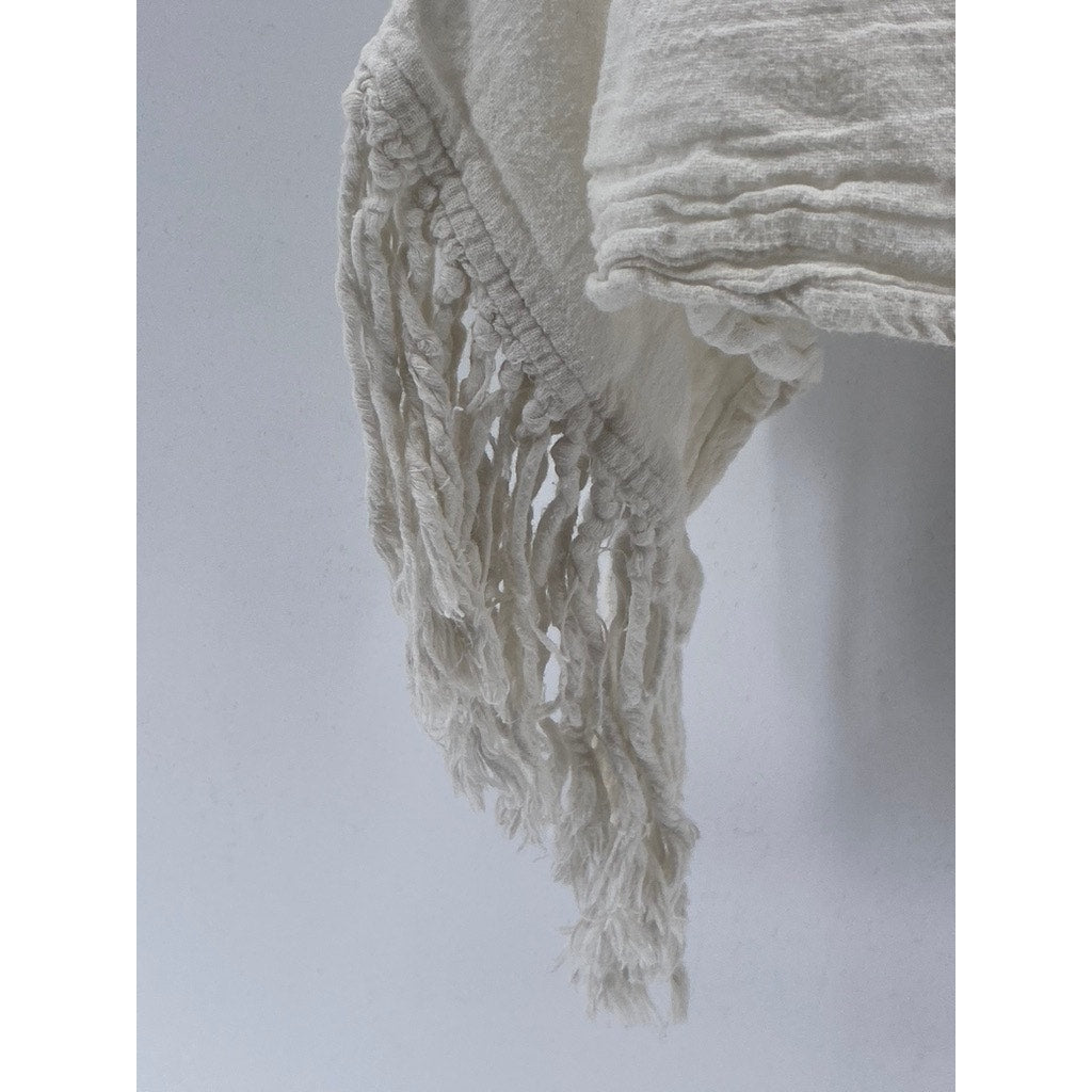 FOREVER 21 Women's White-Blue Embroidered Fringe Asymmetrical Tank SZ S