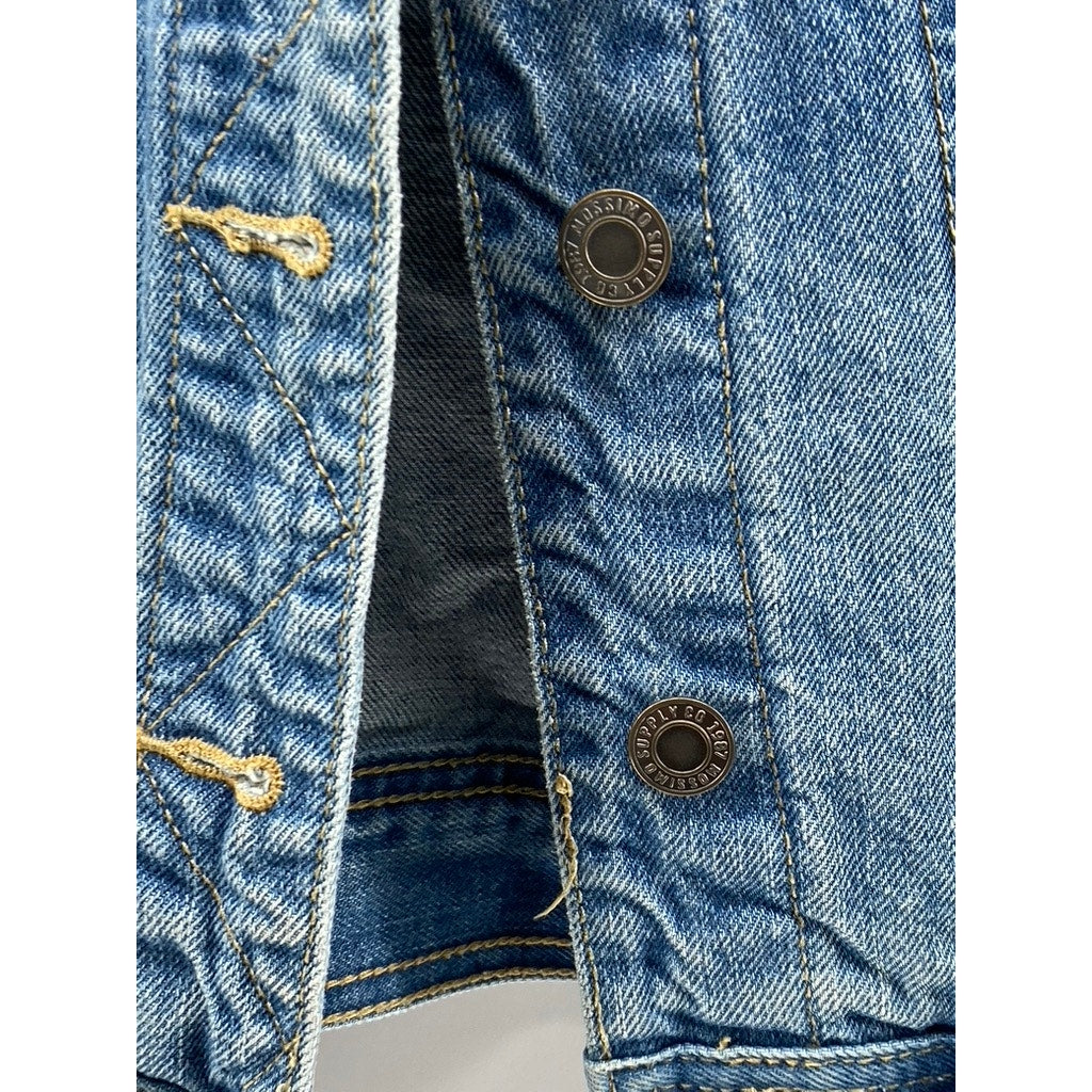 MOSSIMO SUPPLY CO Women's Blue Denim Distressed Oversized Button-Up Jacket SZ S
