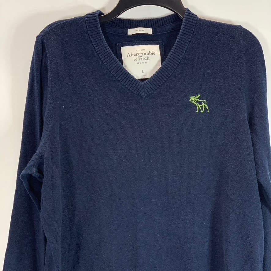 ABERCROMBIE & FITCH Men's Navy V Neck Wool/Cashmere Blend Pullover SZ L