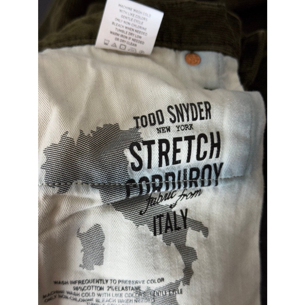 TODD SNYDER Men's Dark Green Slim-Fit Five-Pocket Stretch Corduroy Pant SZ 29X30