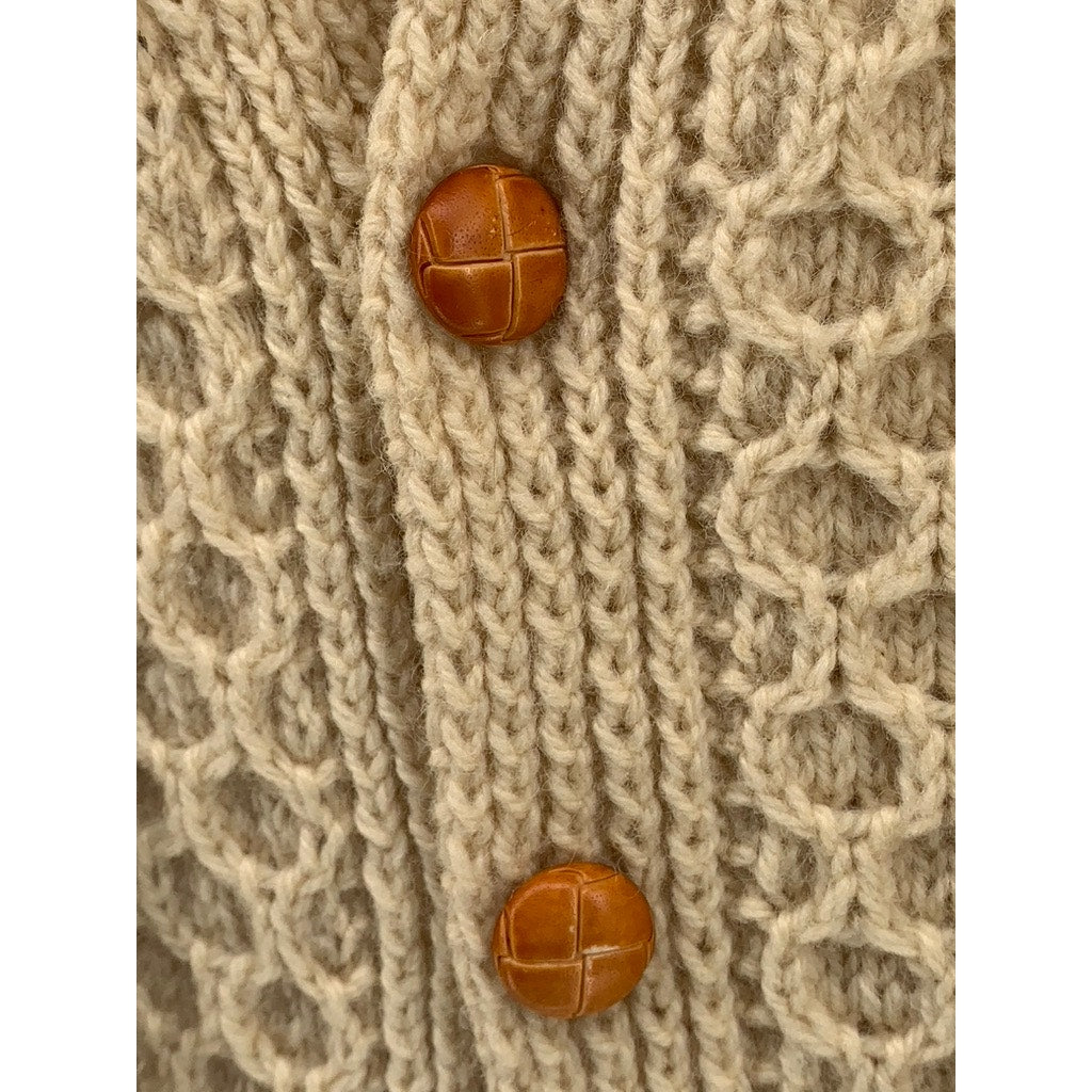 JOHN MOLLOY Men's Beige Vintage Wool Cable Knit Cardigan SZ L