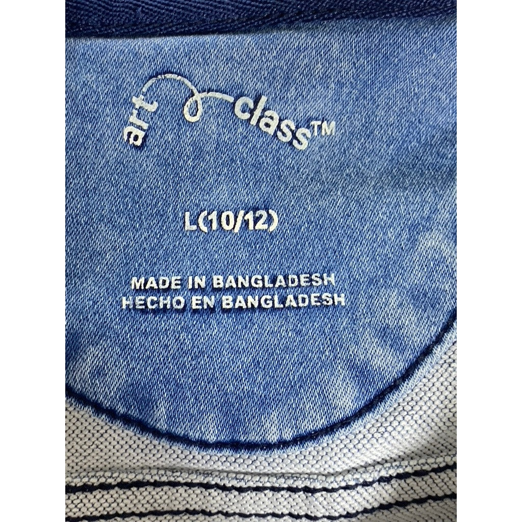 ART CLASS Boy’s Light Wash Blue-Gray Denim Snap-Button Hooded Jacket SZ L 10/12