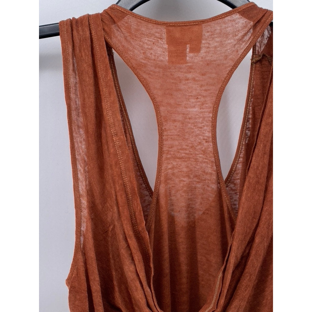 TRACY REESE NEW YORK Women's Burnt Orange Linen Scoop-Neck Drapey Midi Dress SZS