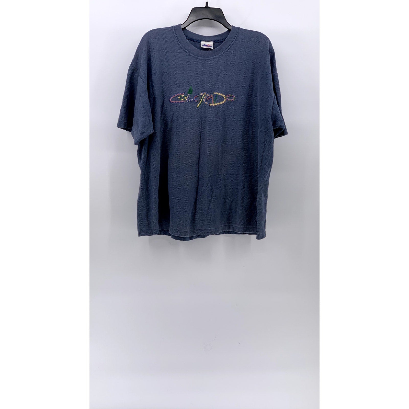 FIRST CHOICE Men's Blue Vintage Textured Embroidered Multi-Print Logo Shirt SZXL