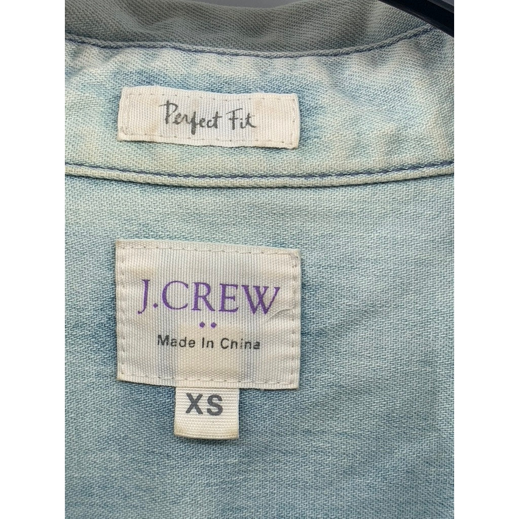 J.CREW Women's Light Blue Denim Perfect Fit Button-Up Long Sleeve Top SZ XS