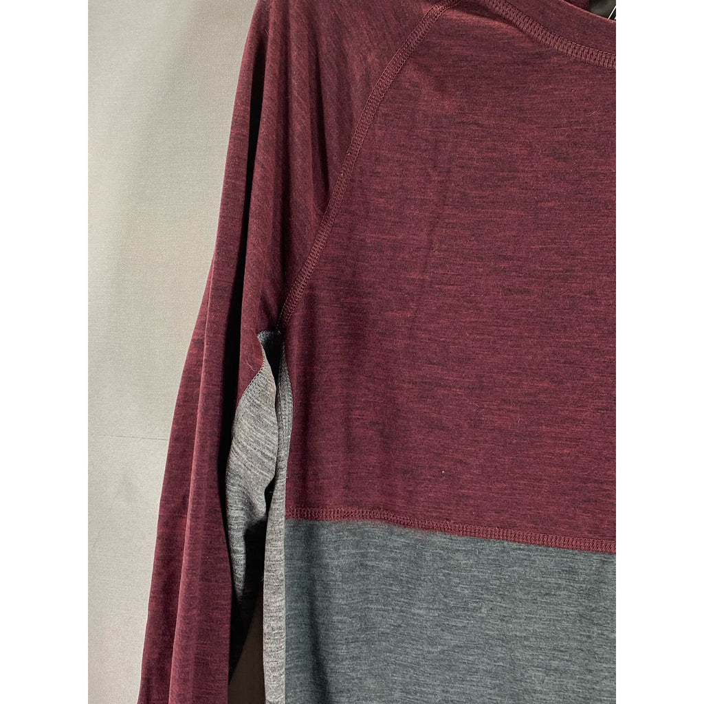 AMERICAN EAGLE Men's Burgundy/Grey Colorblock Crewneck AE Flex T-Shirt SZ S