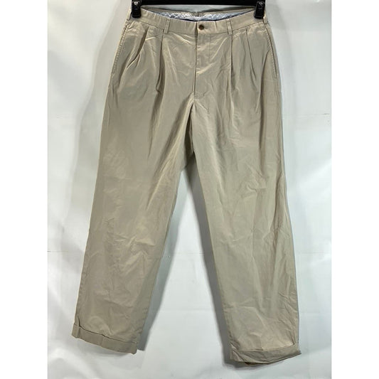 BROOKS BROTHERS Men's Beige Pleated Supima Cotton Cuffed Pants SZ 34X32
