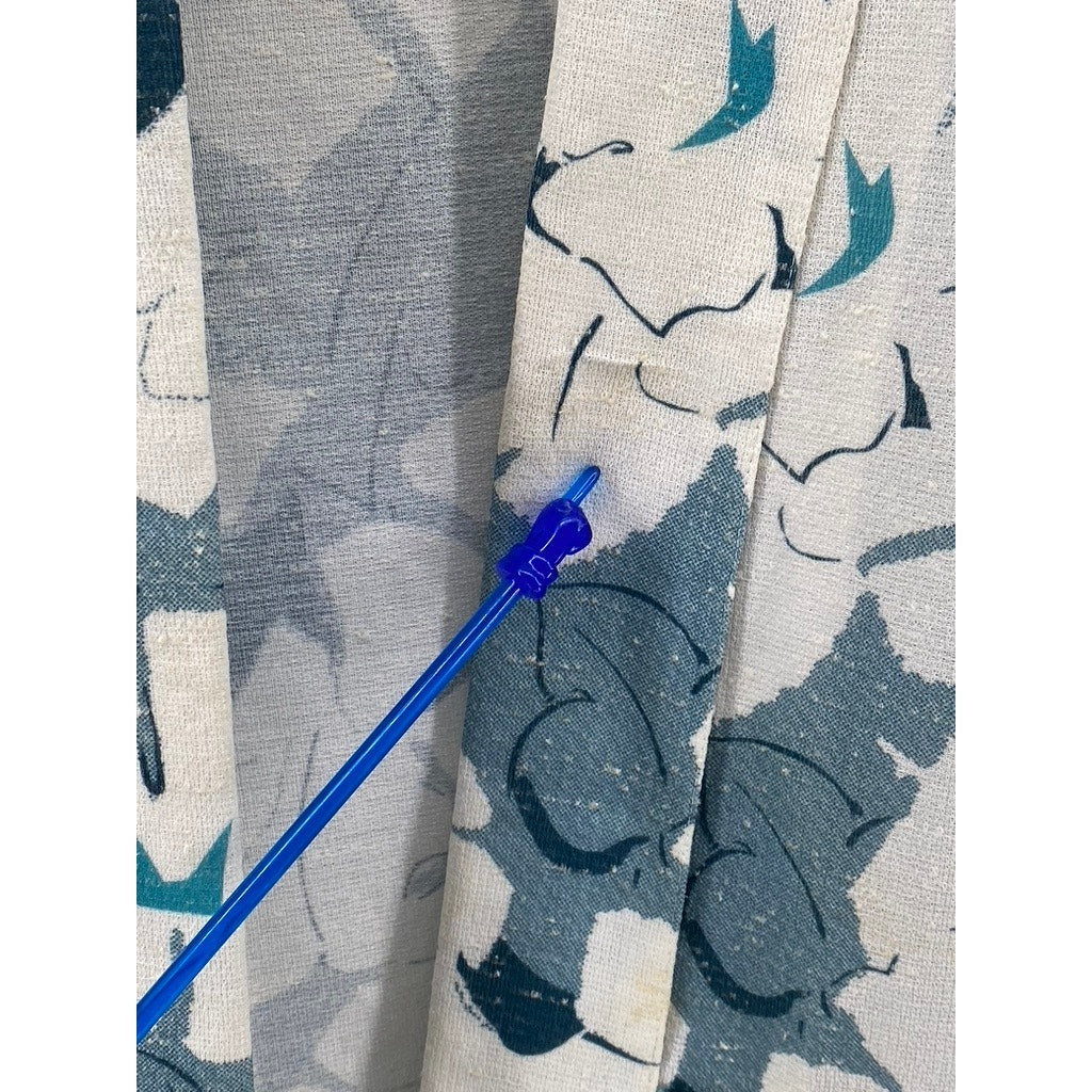 UNBRANDED Women's Blue-White Floral Print Open-Front Shawl Collar Blazer SZ L