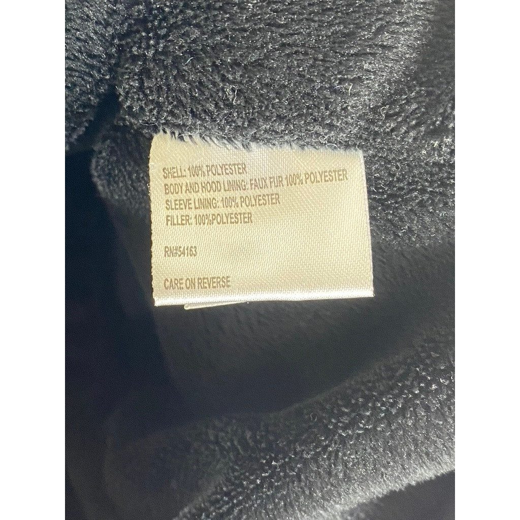 CALVIN KLEIN Women's Black Diamond Quilted Zip-Up Faux-Fur Hood Jacket SZ M