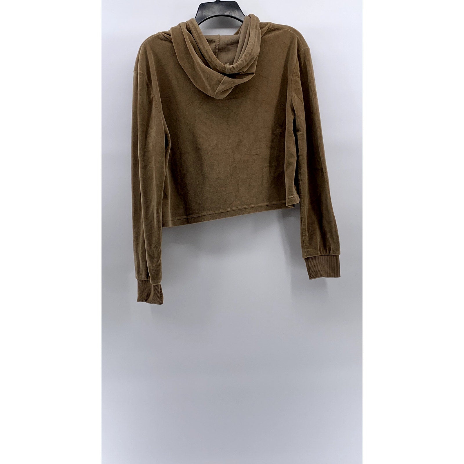 ROMA CONCEPTS By ROSEE Women's Brown Faux Suede Pullover Cropped Hoodie SZ M