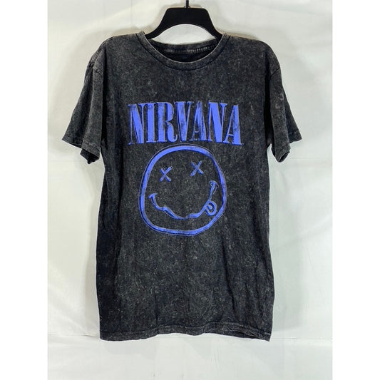 NIRVANA Men's Charcoal Gray Burnout Acid Wash Short Sleeve Band Logo Shirt SZ M
