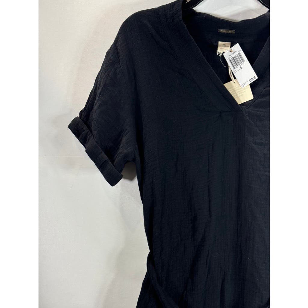 MAGASCHONI Women's Black Organic Cotton Gauze Short Sleeve Side-Slit Dress SZ M