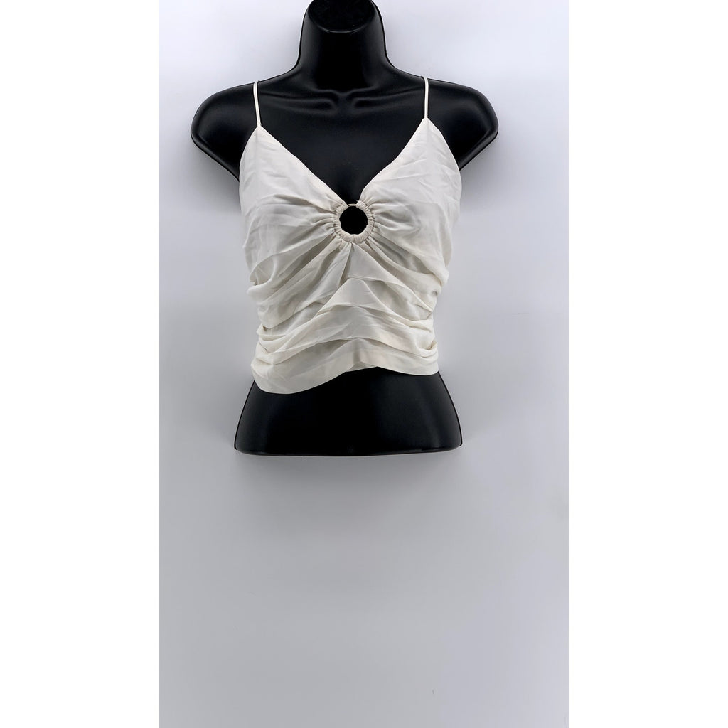 ABERCROMBIE & FITCH Women's Cream V-Neck O-Ring Cropped Top SZ XL