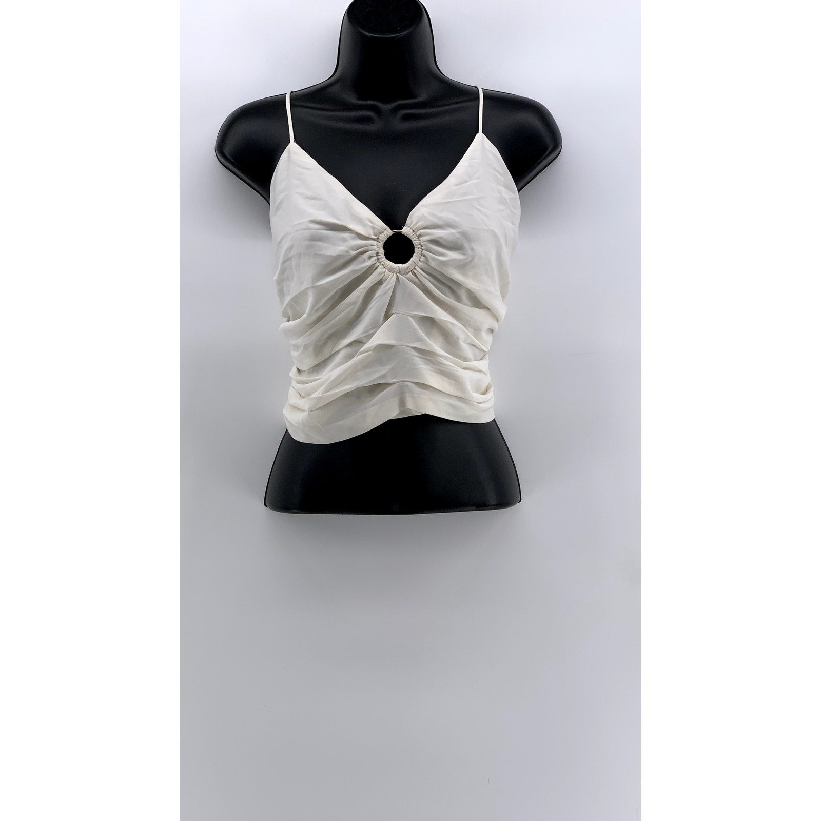 ABERCROMBIE & FITCH Women's Cream V-Neck O-Ring Cropped Top SZ XL