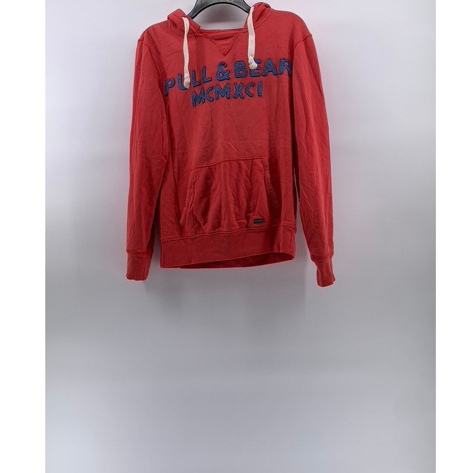 PULL&BEAR Women's Red Embroidered Patch Logo Casual Hoodie SZ S