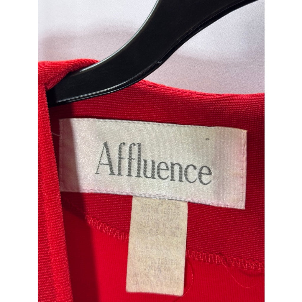 AFFLUENCE Women's Bright Red 3D Floral Trim V-Neck Split-Hem Maxi Gown SZ S