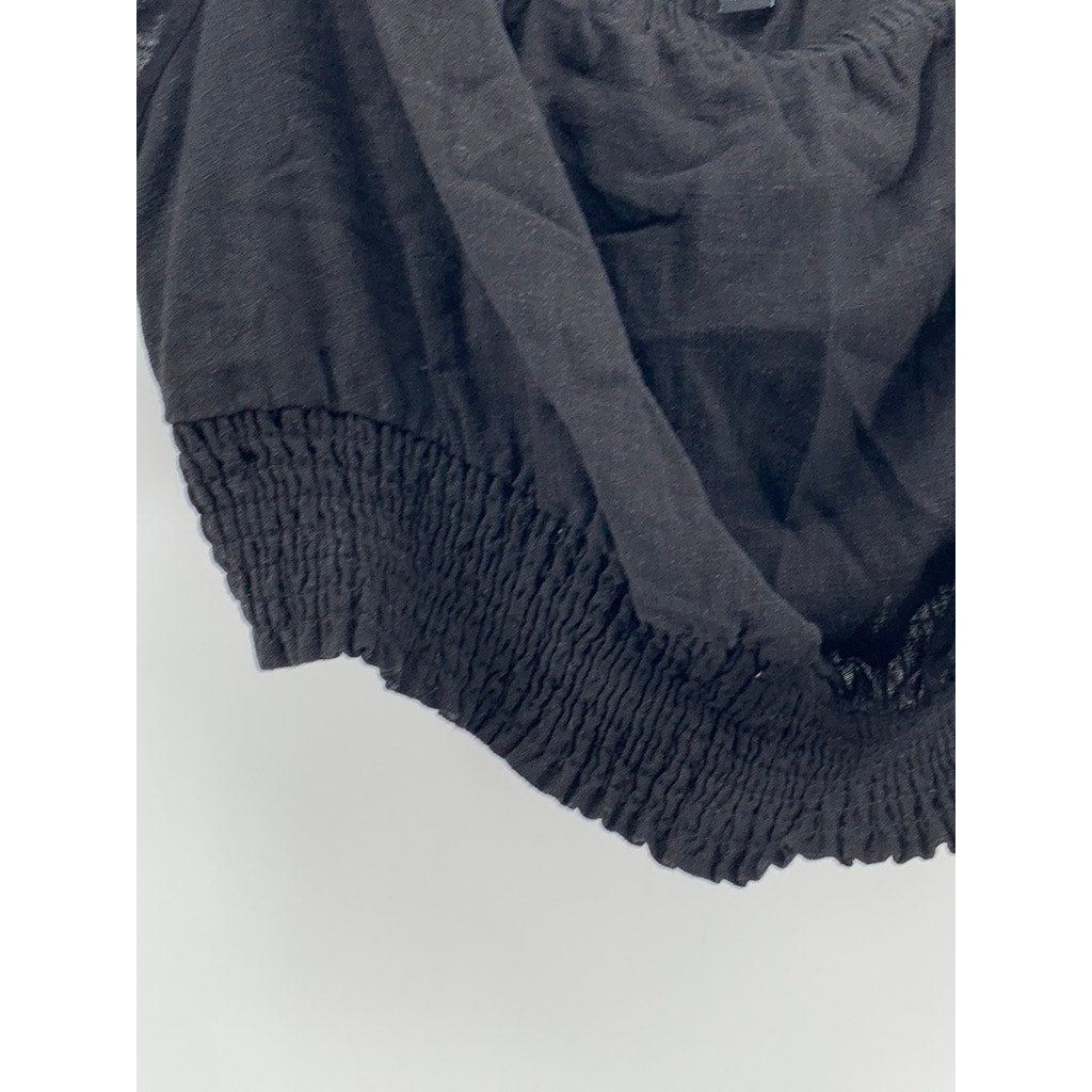 TORRID Women's Black Plus Linen Blend Off-The-Shoulder Smocked Crop Top SZ 1