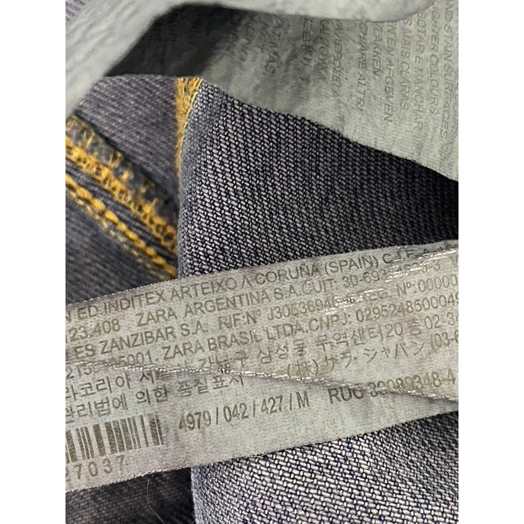 ZARA Women's Dark Navy Blue Denim Distressed Button-Up Oversized Jacket SZ M