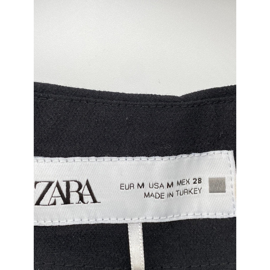 ZARA Women's Black Solid Crewneck Sleeveless Side Ruched Bodycon Mini Dress SZ M
