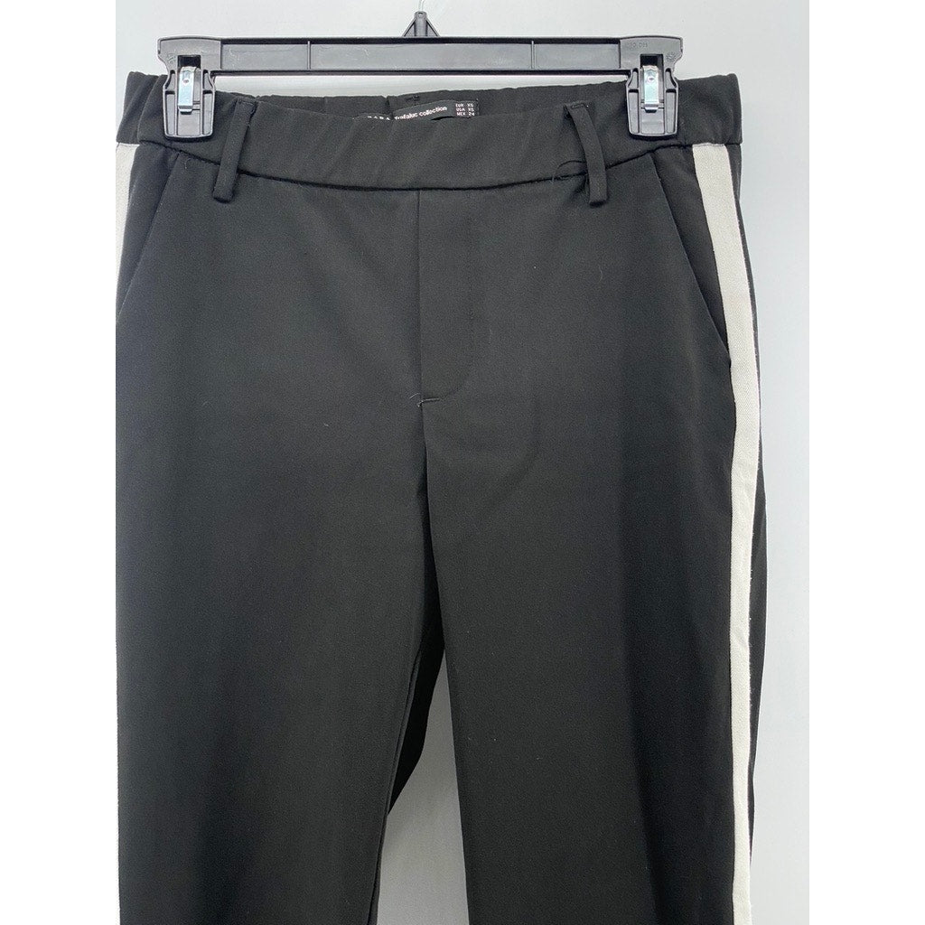 ZARA TRAFALUC Women's Black-White Side Stripe Cropped Pull-On Pant SZ XS