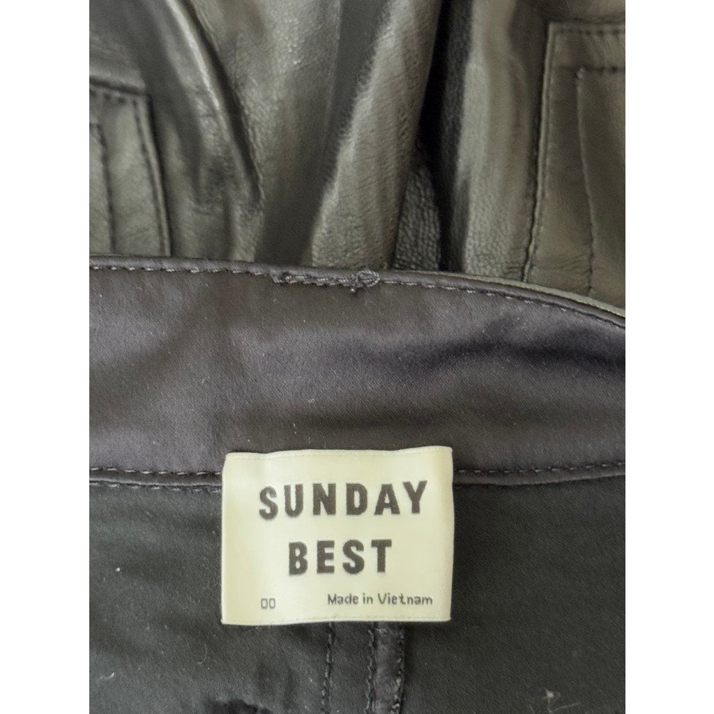 ARITZIA SUNDAY BEST Women's Black Faux-Leather Wide-Leg Five-Pocket Pants SZ 00