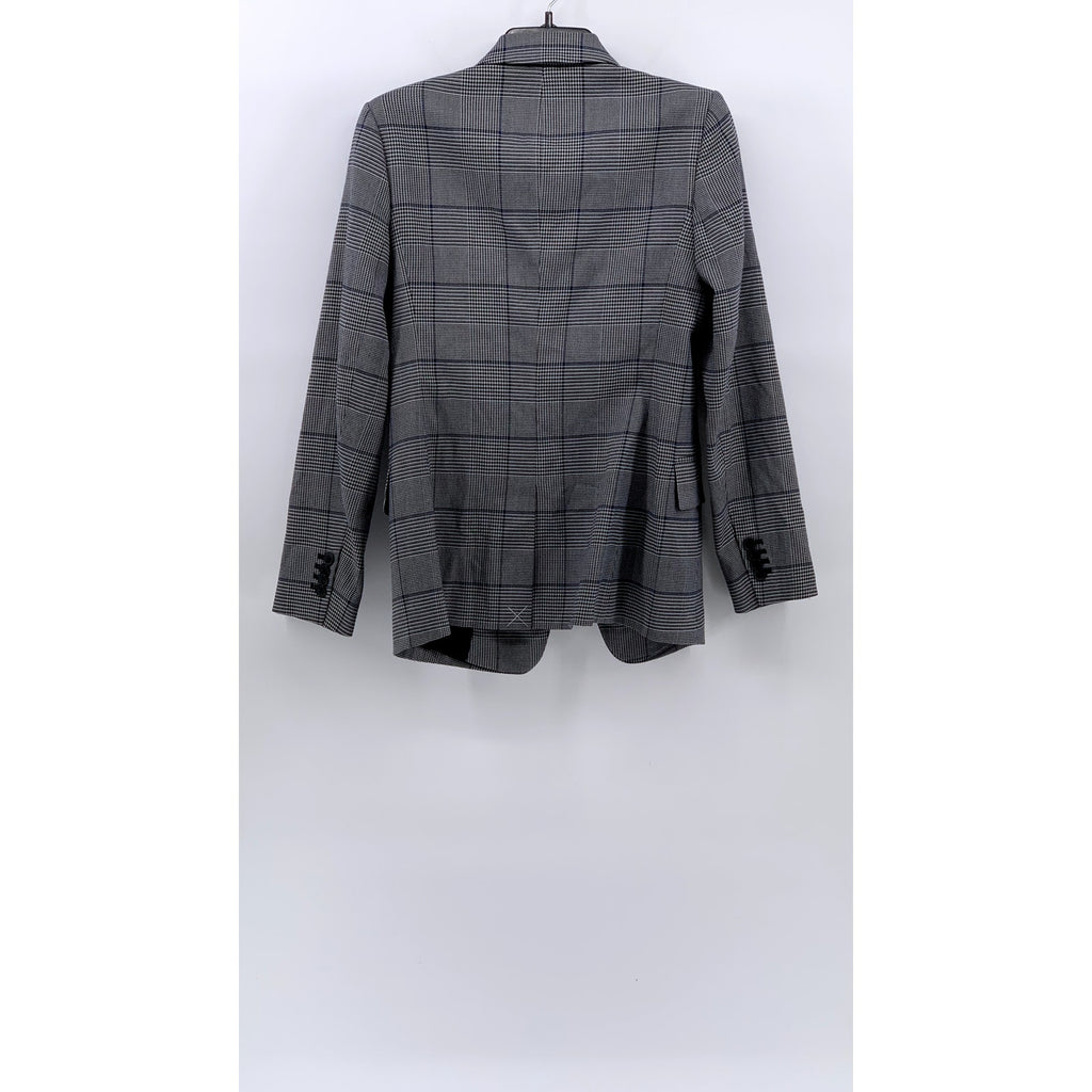 CLUB MONACO Women's Gray-Blue Houndstooth Plaid Print Single-Button Blazer SZ 4